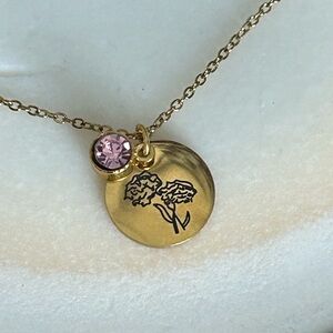 Antique Gold Tone Birth Flower Charm Necklace NWT October